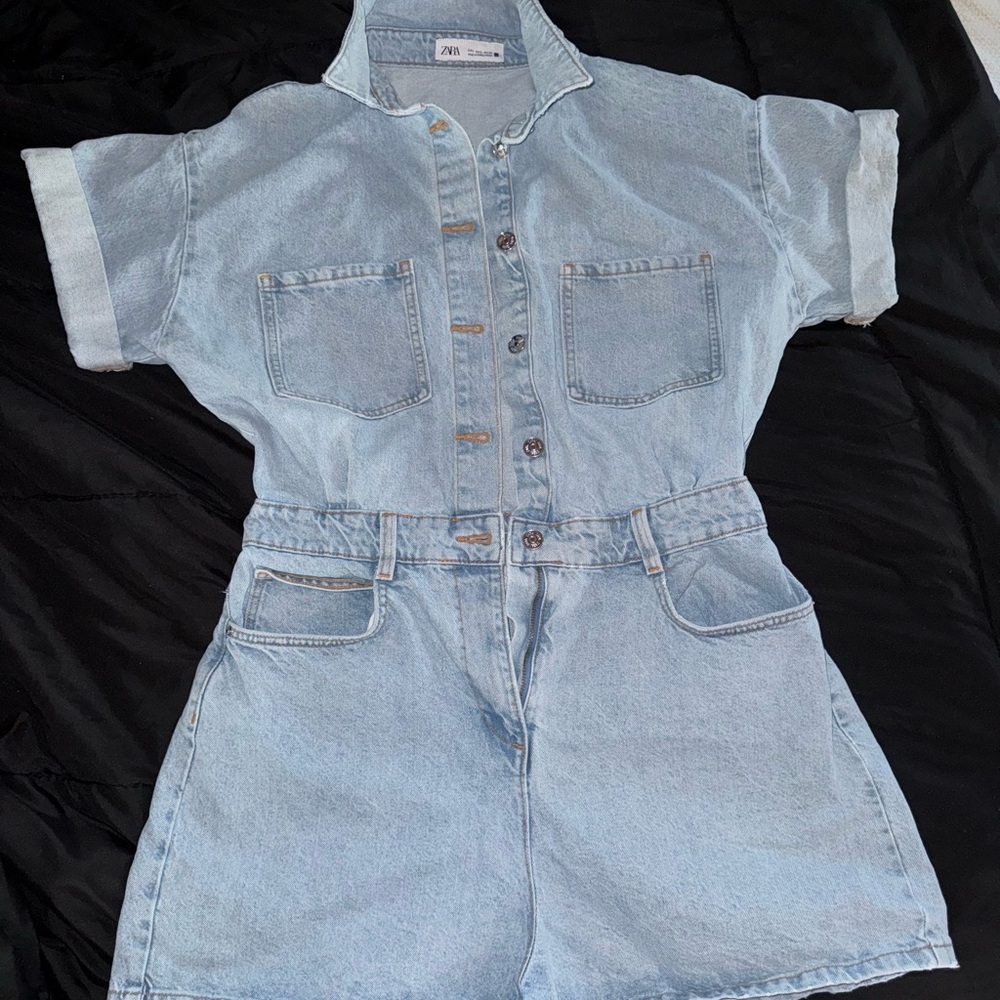Zara Sky Blue Denim Romper
